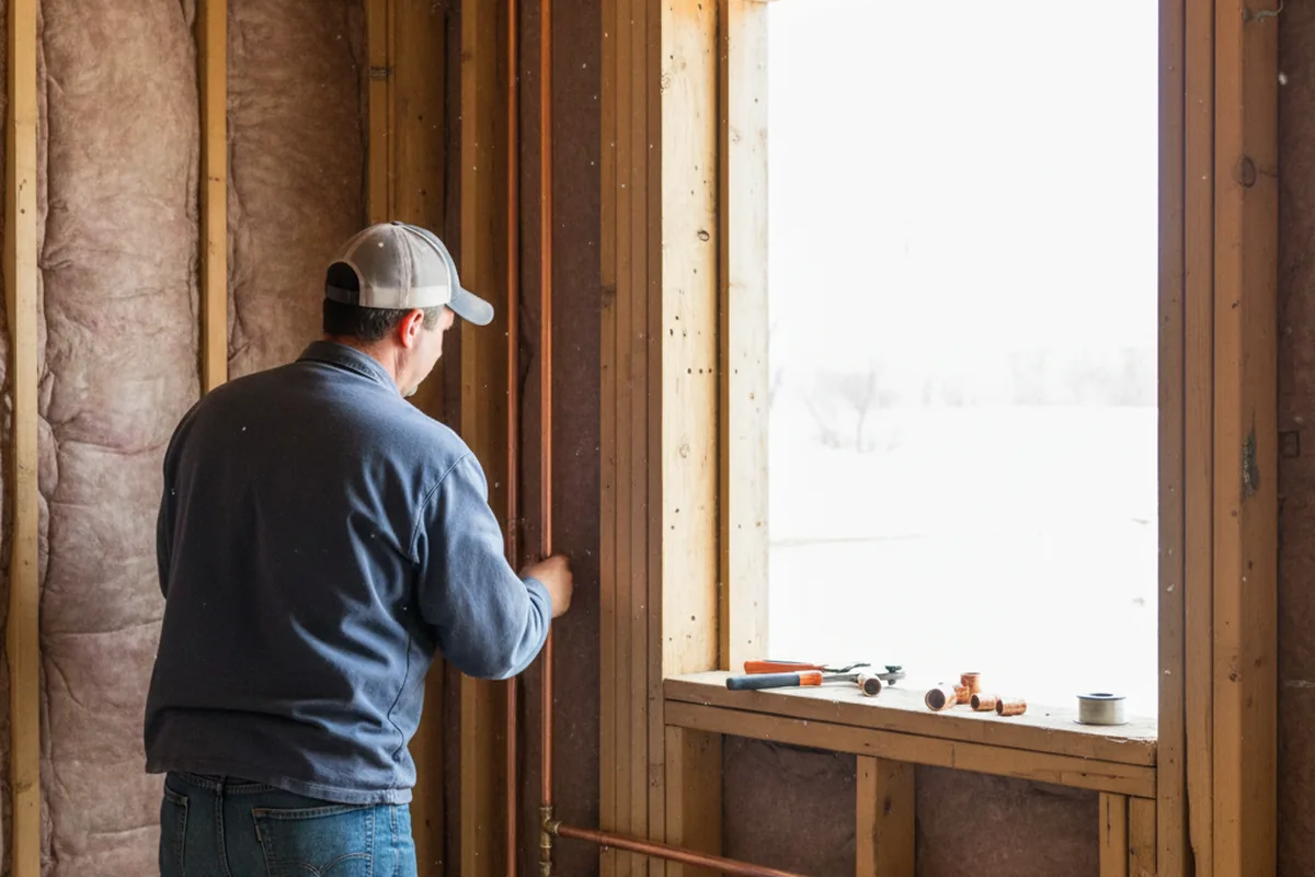 Licensed plumber running new copper supply lines in a Justice home